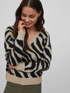 Vila Pullover & Sweatshirts*VIRIL FEAMI MIX V-NECK L/S KNIT TOP-NOOS natural melange
