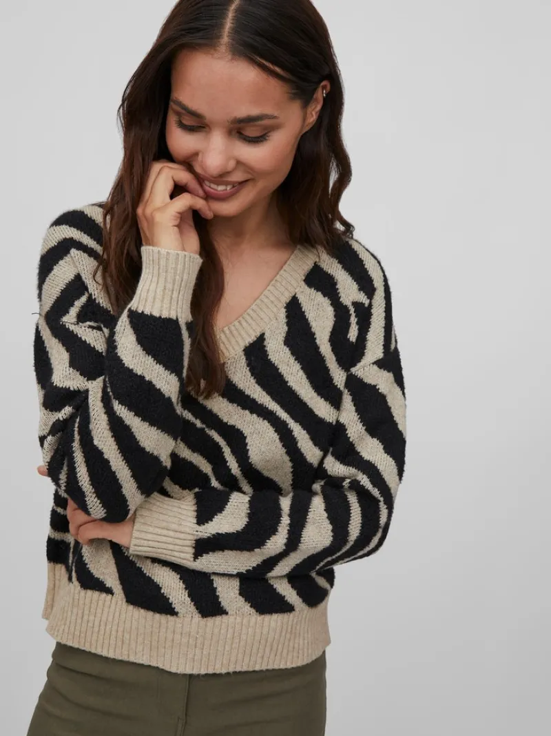Vila Pullover & Sweatshirts*VIRIL FEAMI MIX V-NECK L/S KNIT TOP-NOOS natural melange