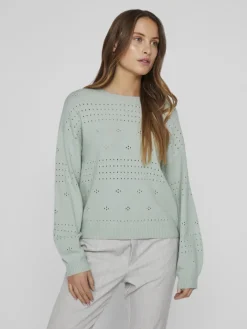 Vila Pullover & Sweatshirts*VIRIL L/S O-NECK POINTELLE KNIT TOP-NOOS silt green
