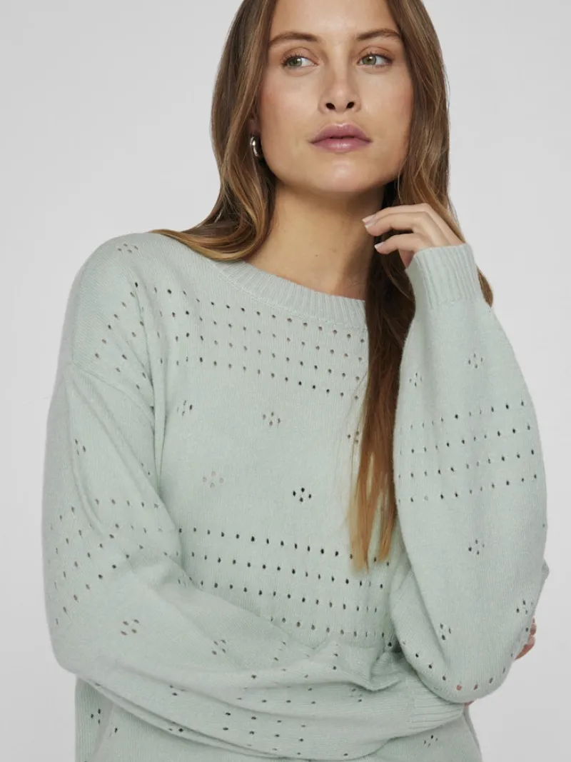 Vila Pullover & Sweatshirts*VIRIL L/S O-NECK POINTELLE KNIT TOP-NOOS silt green