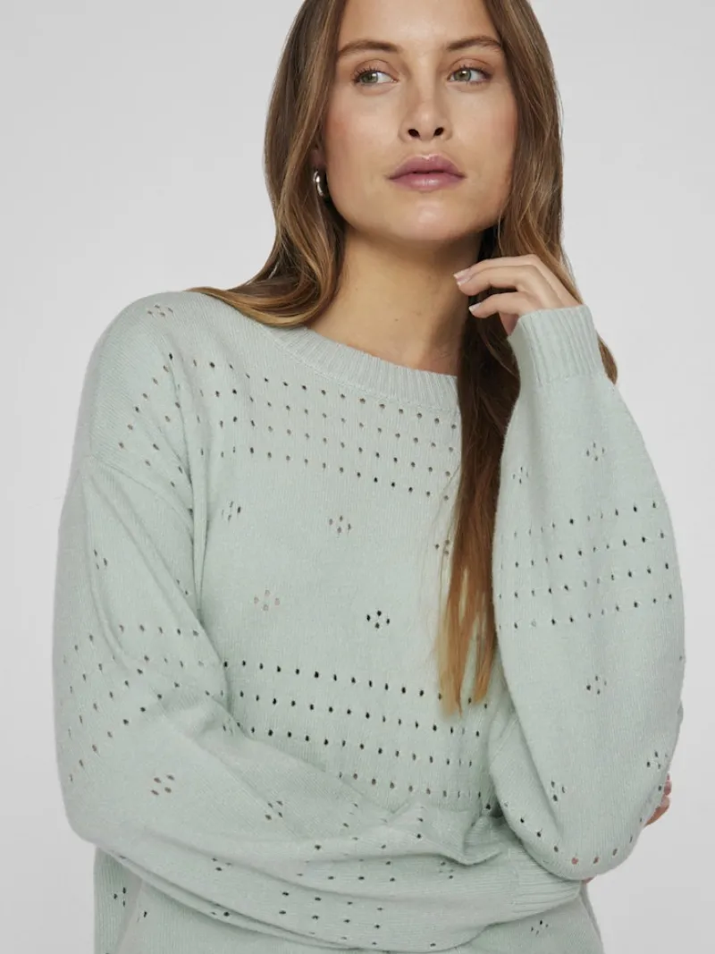 Vila Pullover & Sweatshirts*VIRIL L/S O-NECK POINTELLE KNIT TOP-NOOS silt green
