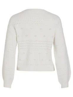 Vila Pullover & Sweatshirts*VIRIL L/S O-NECK POINTELLE KNIT TOP-NOOS white alyssum
