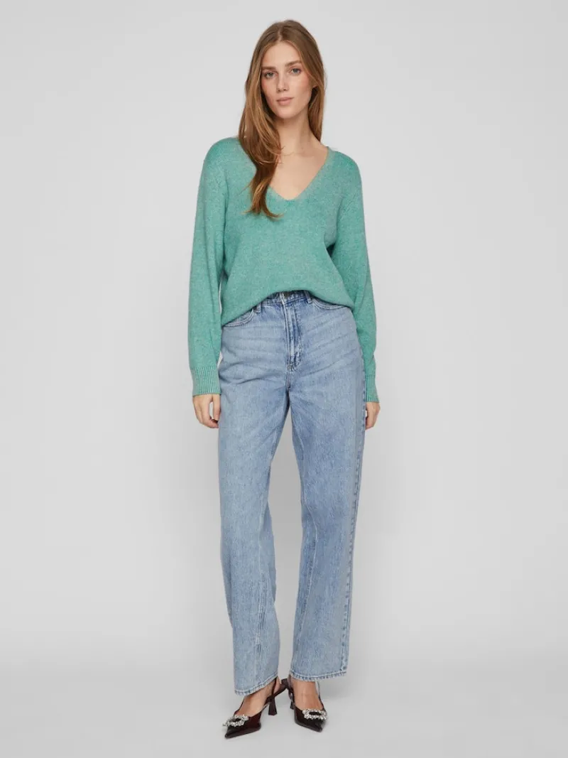 Vila Pullover & Sweatshirts*VIRIL MULTI V-NECK L/S KNIT TOP - NOOS green milieu