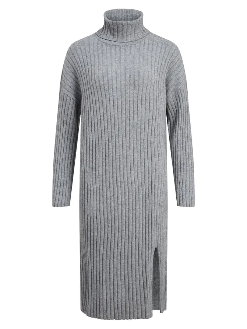Vila Kleider*VIRIL ROLLNECK L/S SLIT KNIT DRESS/L Medium Grey Melange