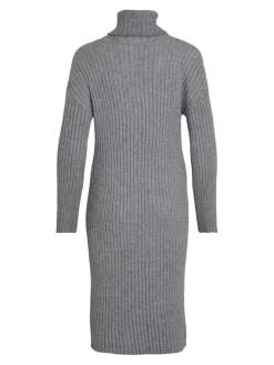 Vila Kleider*VIRIL ROLLNECK L/S SLIT KNIT DRESS/L Medium Grey Melange