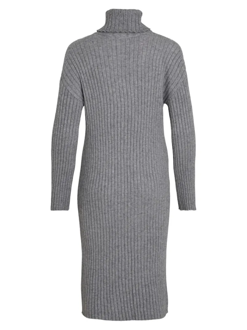 Vila Kleider*VIRIL ROLLNECK L/S SLIT KNIT DRESS/L Medium Grey Melange
