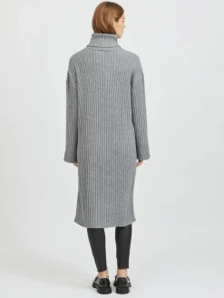 Vila Kleider*VIRIL ROLLNECK L/S SLIT KNIT DRESS/L Medium Grey Melange