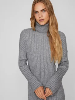 Vila Kleider*VIRIL ROLLNECK L/S SLIT KNIT DRESS/L Medium Grey Melange