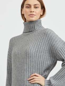 Vila Kleider*VIRIL ROLLNECK L/S SLIT KNIT DRESS/L Medium Grey Melange