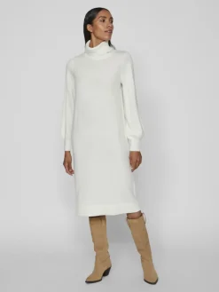 Vila Kleider*VISARA L/S ROLLNECK MIDI DRES/BF/KA Snow White
