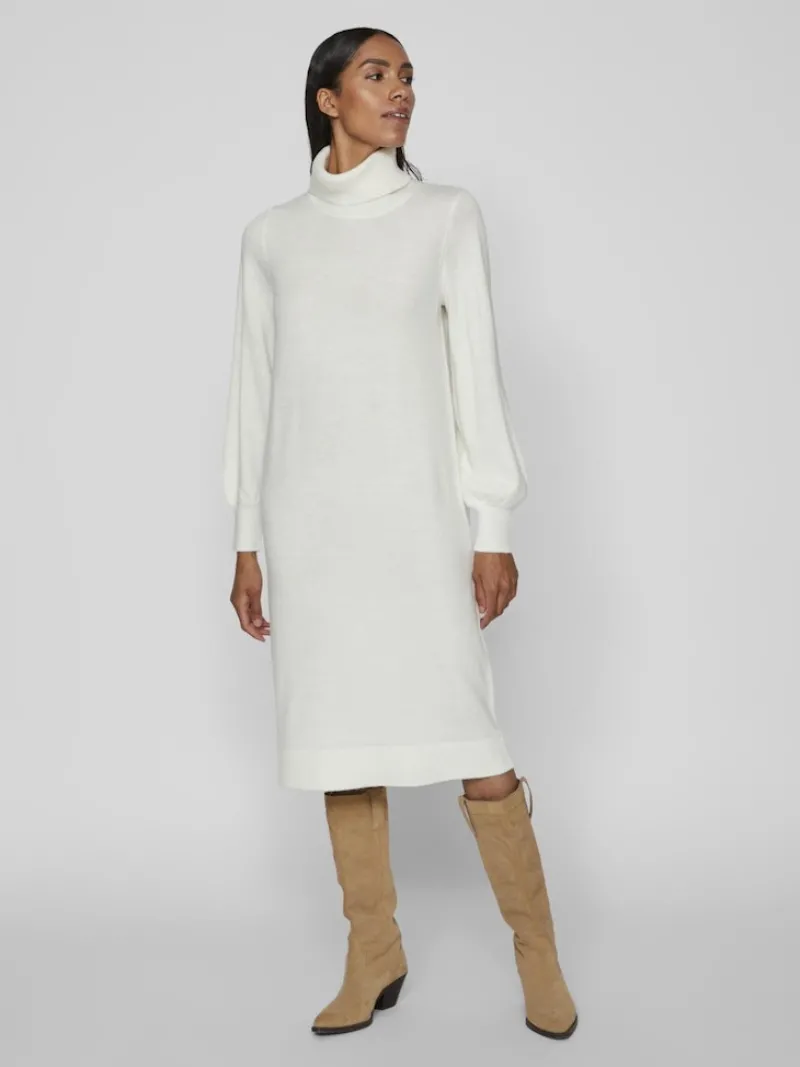 Vila Kleider*VISARA L/S ROLLNECK MIDI DRES/BF/KA Snow White
