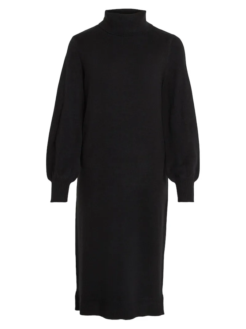 Vila Kleider*VISARA L/S ROLLNECK MIDI DRES/BF/KA Black