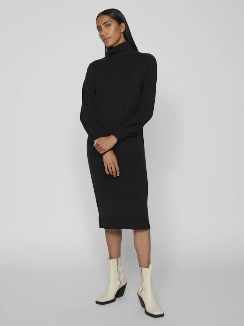Vila Kleider*VISARA L/S ROLLNECK MIDI DRES/BF/KA Black