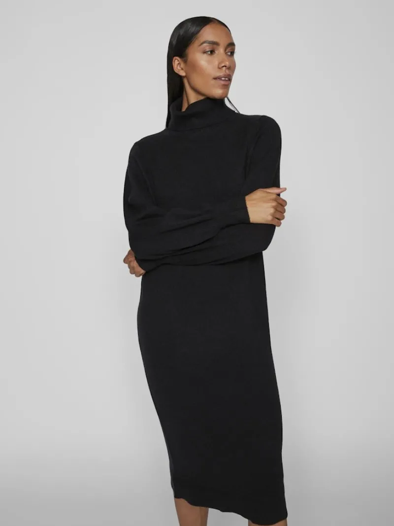Vila Kleider*VISARA L/S ROLLNECK MIDI DRES/BF/KA Black