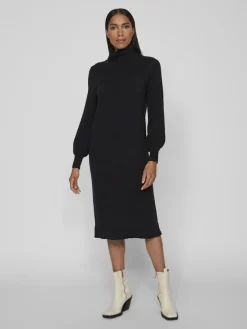 Vila Kleider*VISARA L/S ROLLNECK MIDI DRES/BF/KA Black