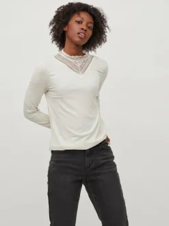 Vila Shirts*VISOLITTA RIB LACE L/S TOP/SU - NOOS birch
