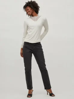 Vila Shirts*VISOLITTA RIB LACE L/S TOP/SU - NOOS birch