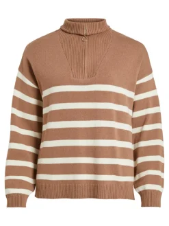Vila Pullover & Sweatshirts*VISUZA ZIPPER L/S STRIPE KNIT TOP/LD Portabella