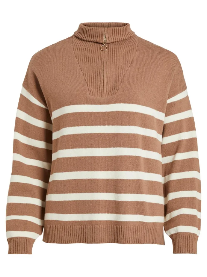 Vila Pullover & Sweatshirts*VISUZA ZIPPER L/S STRIPE KNIT TOP/LD Portabella