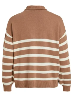 Vila Pullover & Sweatshirts*VISUZA ZIPPER L/S STRIPE KNIT TOP/LD Portabella