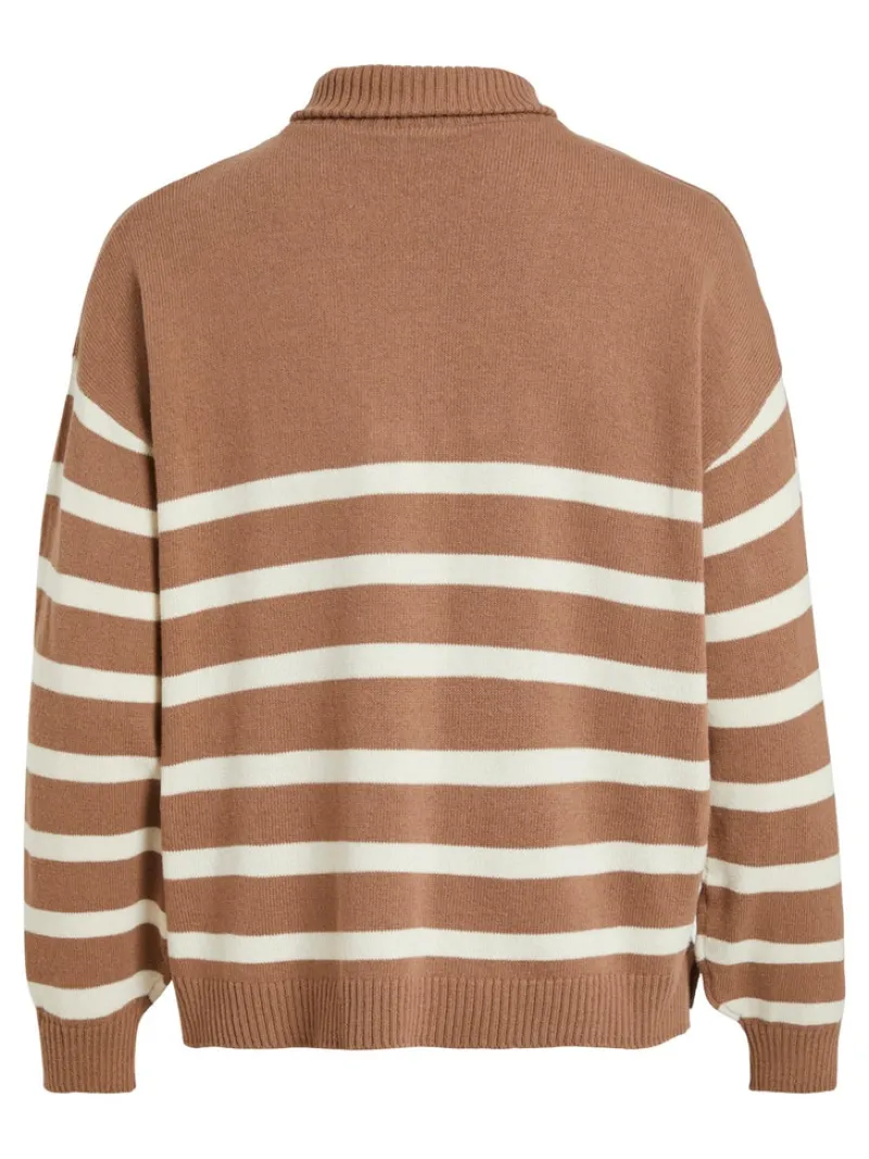 Vila Pullover & Sweatshirts*VISUZA ZIPPER L/S STRIPE KNIT TOP/LD Portabella