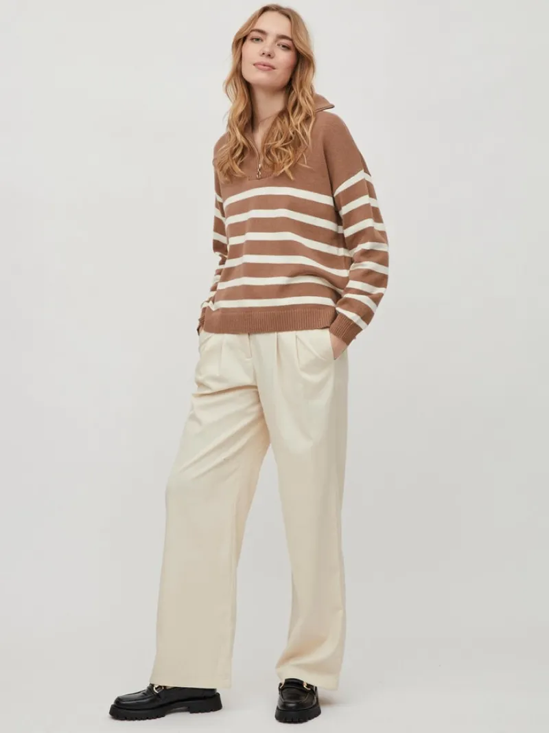 Vila Pullover & Sweatshirts*VISUZA ZIPPER L/S STRIPE KNIT TOP/LD Portabella