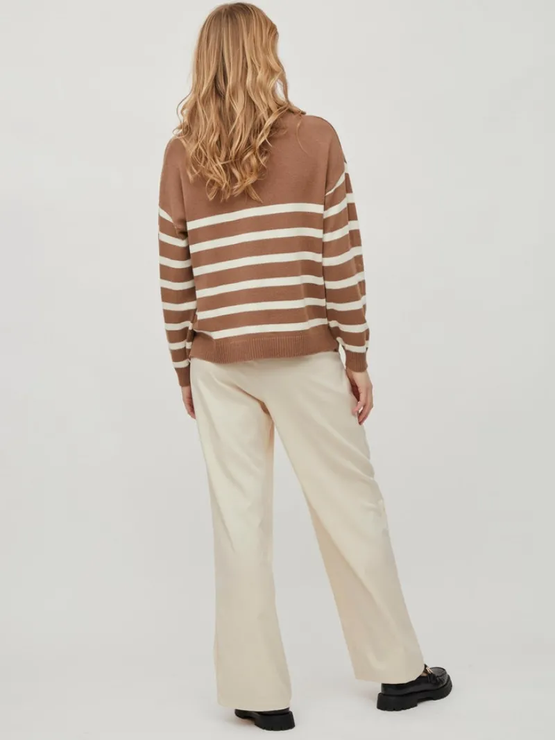 Vila Pullover & Sweatshirts*VISUZA ZIPPER L/S STRIPE KNIT TOP/LD Portabella