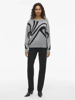 Vila Pullover & Sweatshirts*VITIF JACQUARD L/S KNIT TOP - NOOS Medium Grey Melange