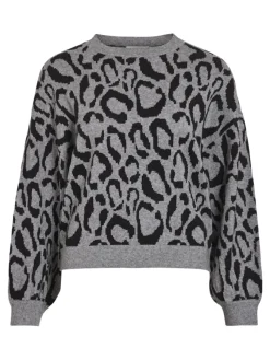 Vila Pullover & Sweatshirts*VITIP O-NECK L/S JACQUARD KNIT TOP/R/1 Medium Grey Melange