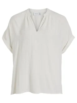 Vila Blusen*VIYARINA V-NECK S/S TOP/R egret
