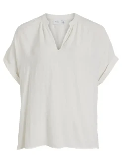 Vila Blusen*VIYARINA V-NECK S/S TOP/R egret