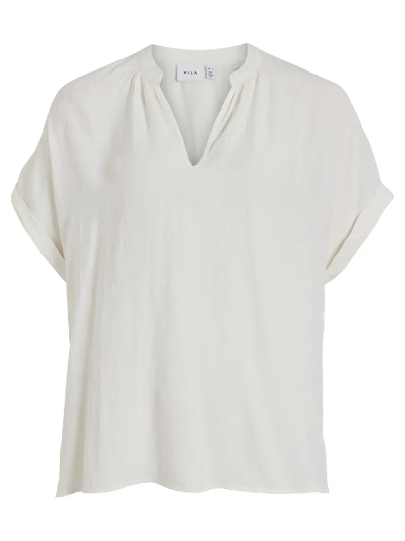 Vila Blusen*VIYARINA V-NECK S/S TOP/R egret