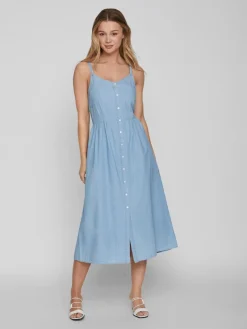 Vila Kleider*VIZIA STRAP MIDI DENIM DRESS - NOOS Light Blue Denim