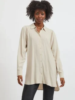 Vila Blusen*VIZUGI L/S LONG SHIRT/SU/PB Cement
