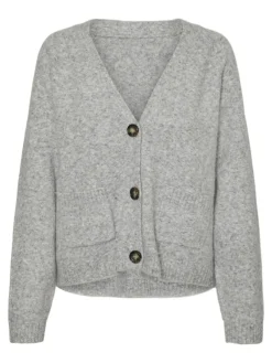 Vero Moda Pullover & Sweatshirts*VMBOOM LS V-NECK BUTTON CARDIGAN GA NOOS Light Grey Melange