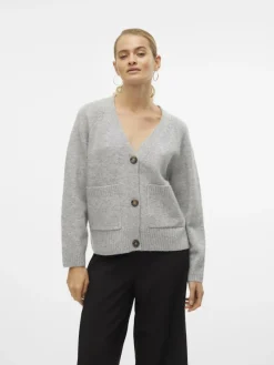 Vero Moda Pullover & Sweatshirts*VMBOOM LS V-NECK BUTTON CARDIGAN GA NOOS Light Grey Melange