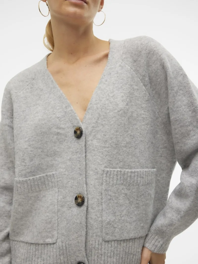 Vero Moda Pullover & Sweatshirts*VMBOOM LS V-NECK BUTTON CARDIGAN GA NOOS Light Grey Melange