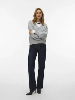Vero Moda Pullover & Sweatshirts*VMBOOM LS V-NECK PULLOVER NOOS Light Grey Melange