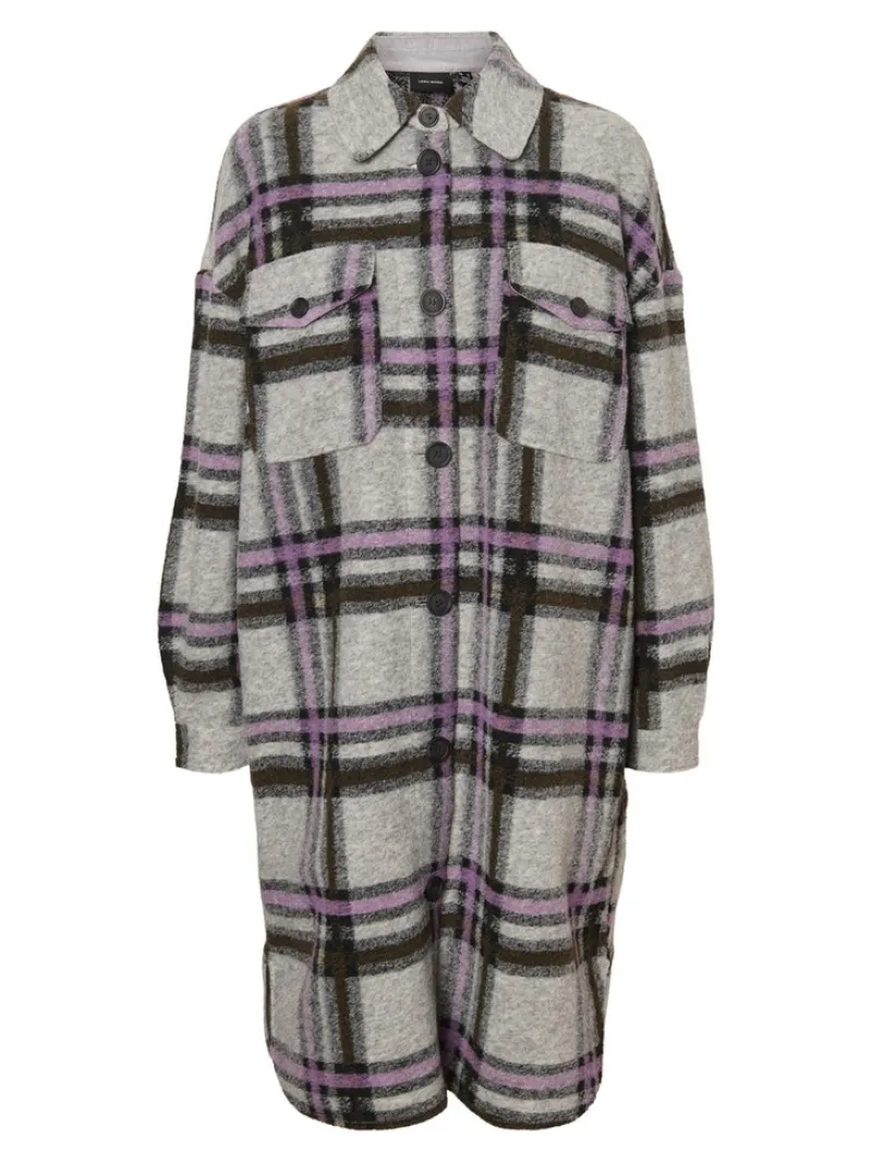 Vero Moda Jacken*VMCHRISSIEQUILT LONG CHECK SHIRT GA Light Grey Melange