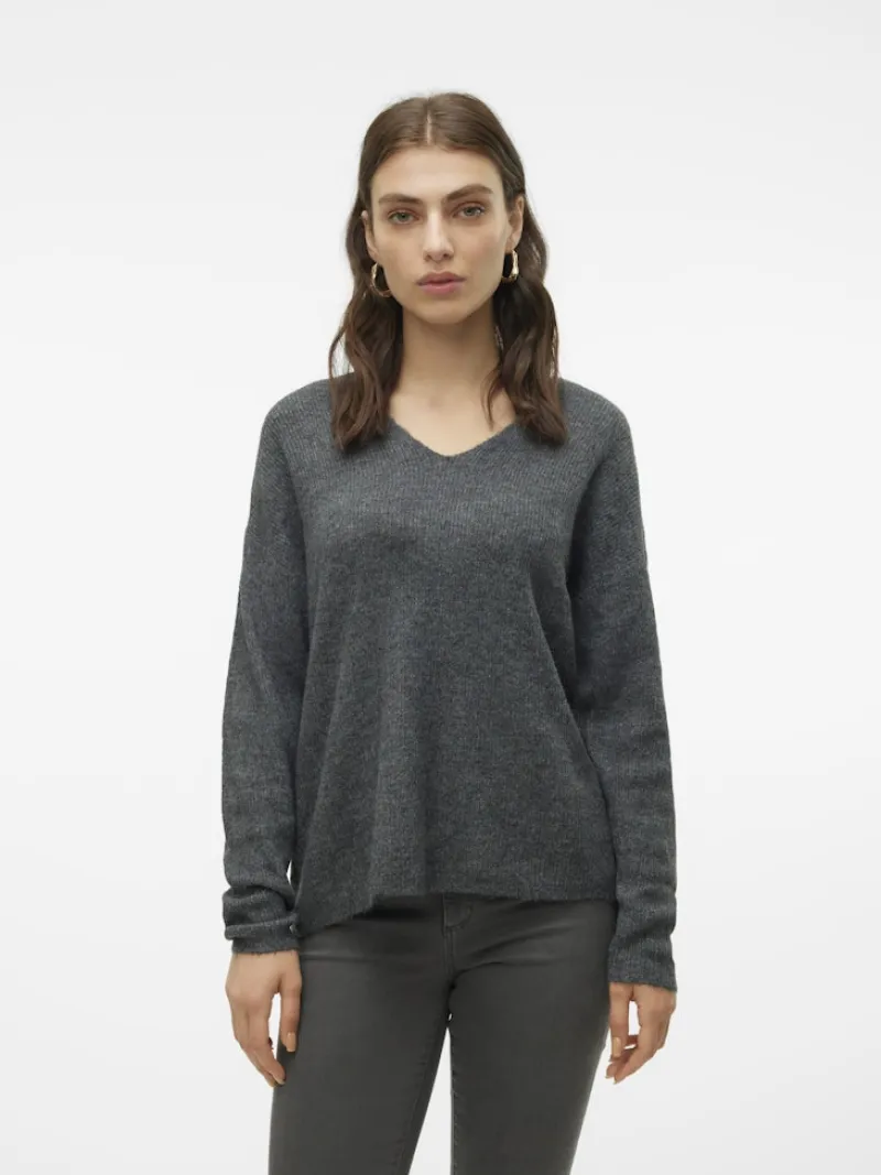 Vero Moda Pullover & Sweatshirts*VMCREWLEFILE LS V-NECK BLOUSE NOOS Medium Grey Melange