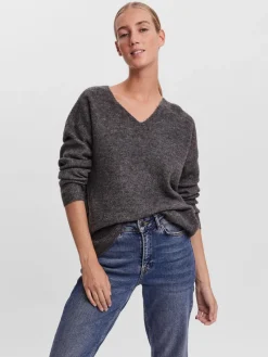 Vero Moda Pullover & Sweatshirts*VMCREWLEFILE LS V-NECK BLOUSE NOOS Medium Grey Melange