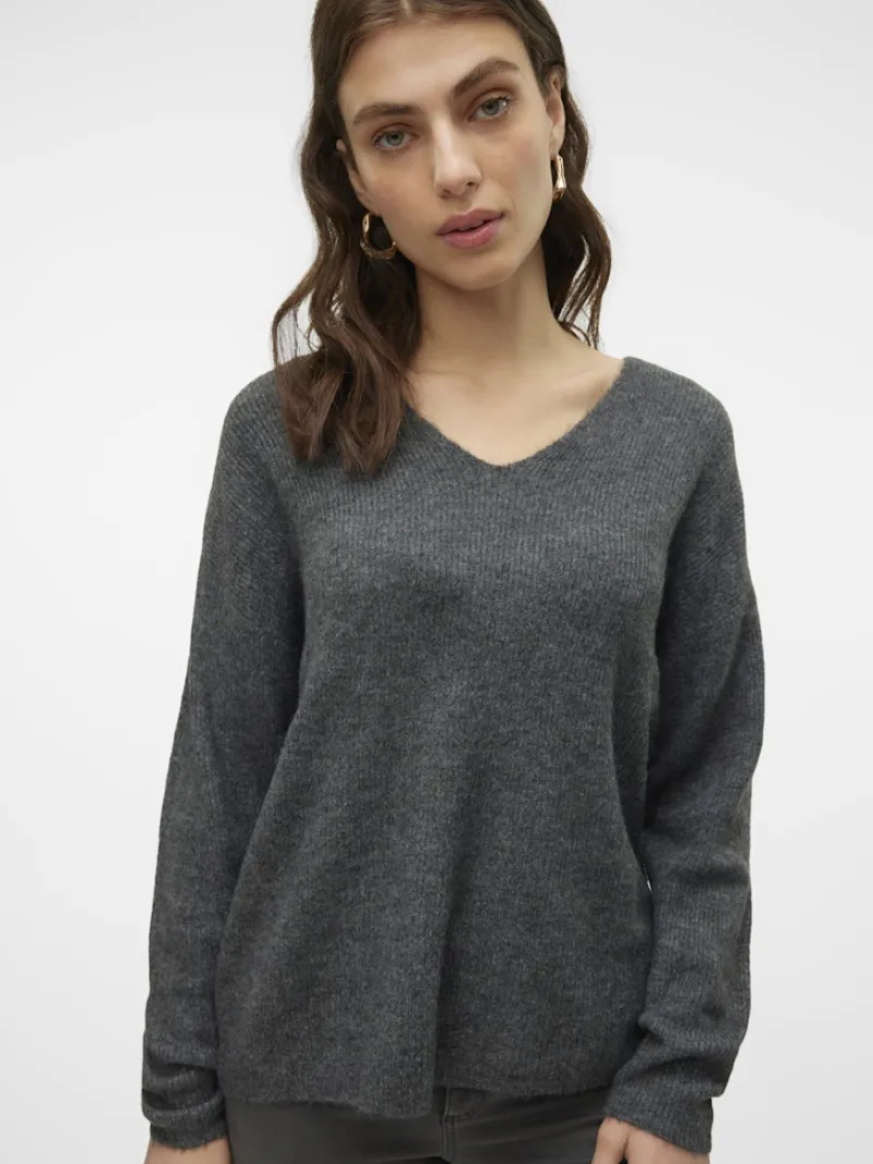 Vero Moda Pullover & Sweatshirts*VMCREWLEFILE LS V-NECK BLOUSE NOOS Medium Grey Melange