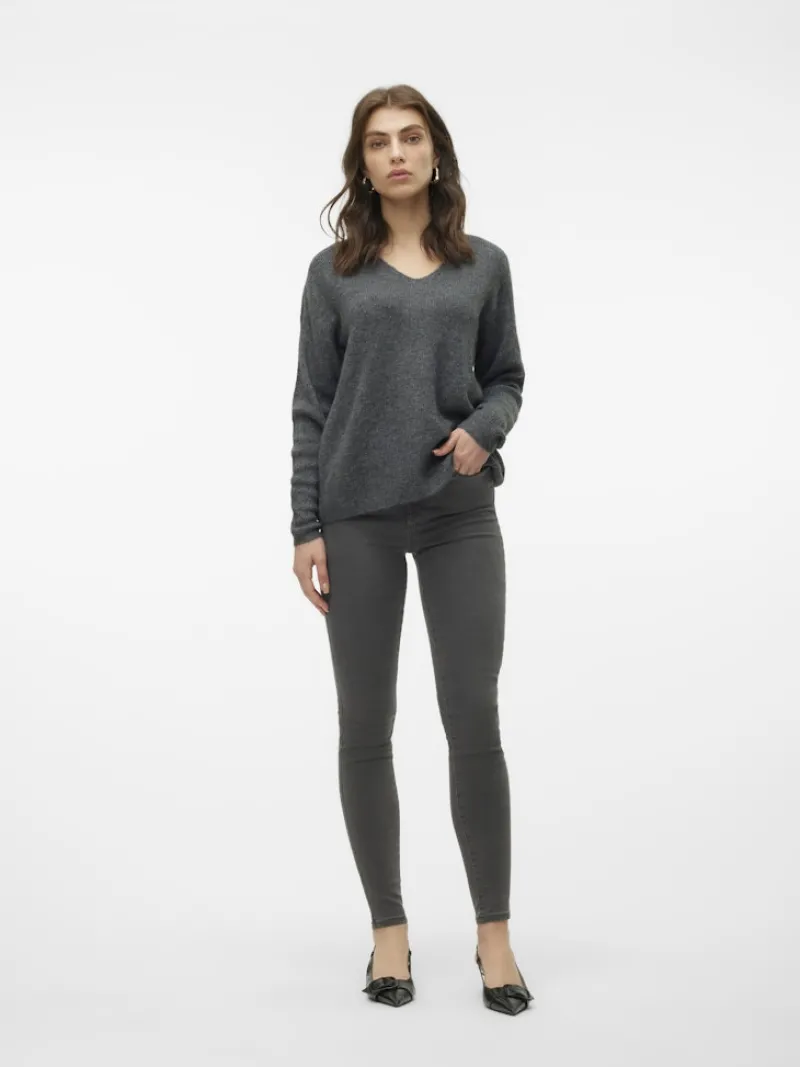 Vero Moda Pullover & Sweatshirts*VMCREWLEFILE LS V-NECK BLOUSE NOOS Medium Grey Melange