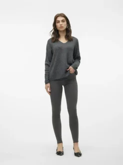 Vero Moda Pullover & Sweatshirts*VMCREWLEFILE LS V-NECK BLOUSE NOOS Medium Grey Melange