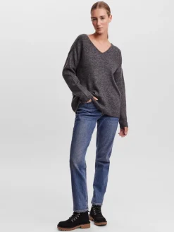 Vero Moda Pullover & Sweatshirts*VMCREWLEFILE LS V-NECK BLOUSE NOOS Medium Grey Melange