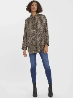 Vero Moda Blusen*VMDAISY DAS LS OVERSIZE SHIRT WVN Silver Mink