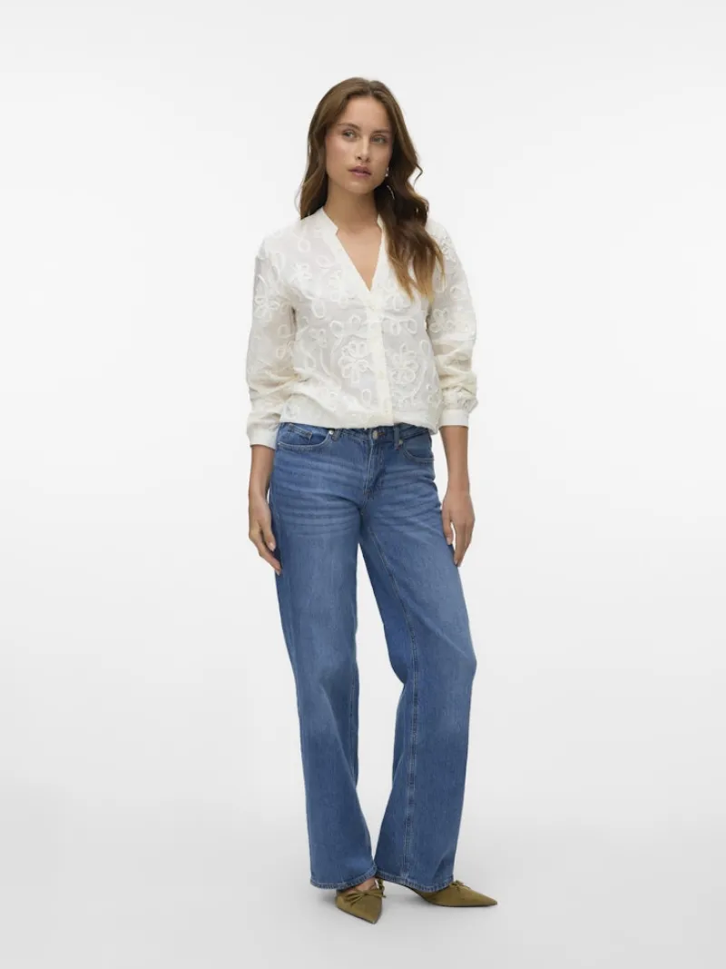 Vero Moda Blusen*VMDAISY LS DETAIL TOP WVN Cloud Dancer