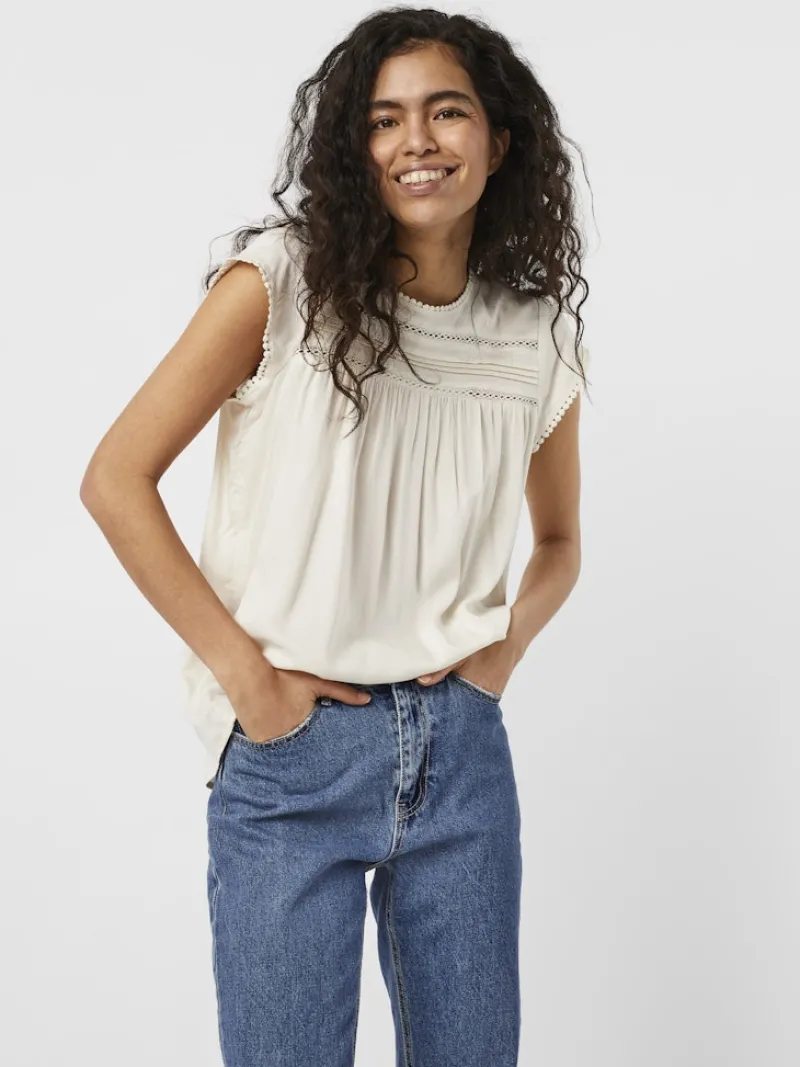 Vero Moda Blusen*VMDEBBIE PLEAT S/L TOP NOOS Snow White