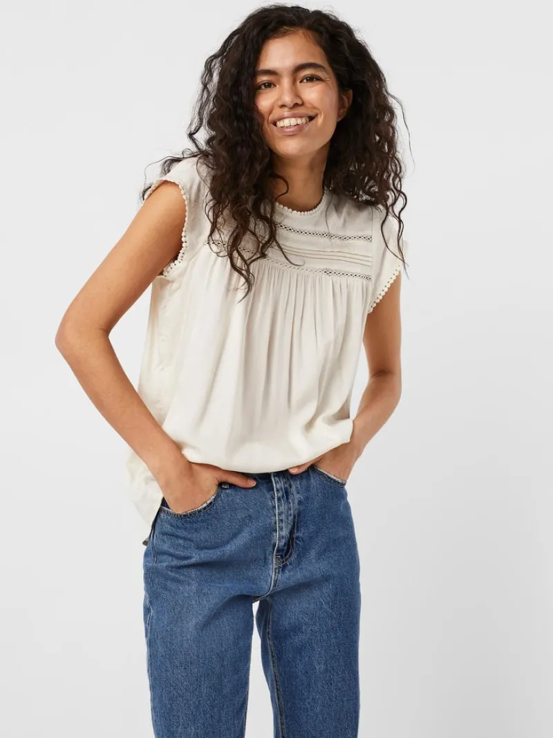 Vero Moda Blusen*VMDEBBIE PLEAT S/L TOP NOOS Snow White
