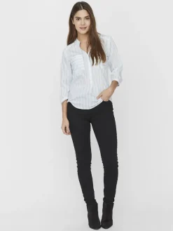 Vero Moda Blusen*VMERIKA STRIPE 3/4 SHIRT TOP WVNE10 snow white2